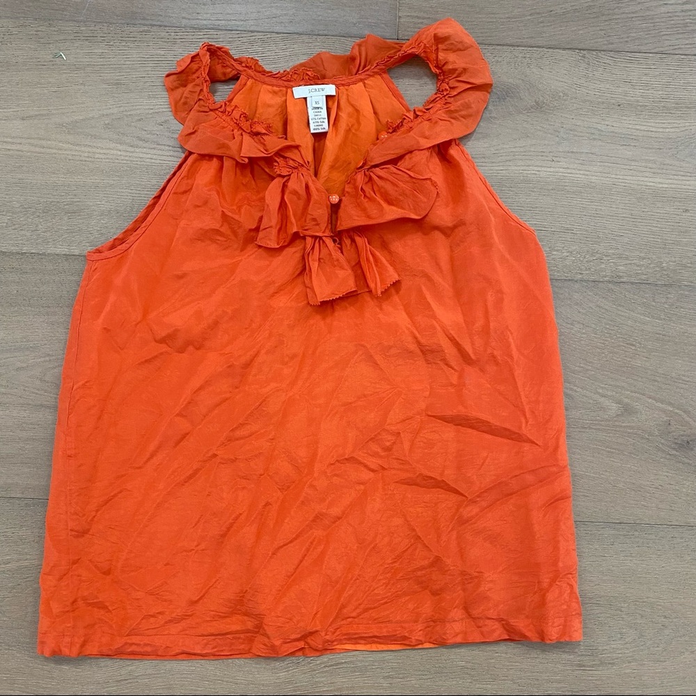 🌱 J. Crew Cotton/Silk Blend Ruffle Orange XS Blouse! Perfect Pop of Color!